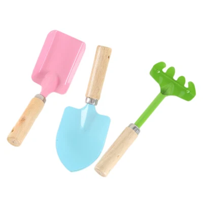 Ensembles d'outils de jardin colorés pour enfants, 3 pièces, avec poignées en bois, pelle de jardin, râteau, pelle carrée, outils de jardin